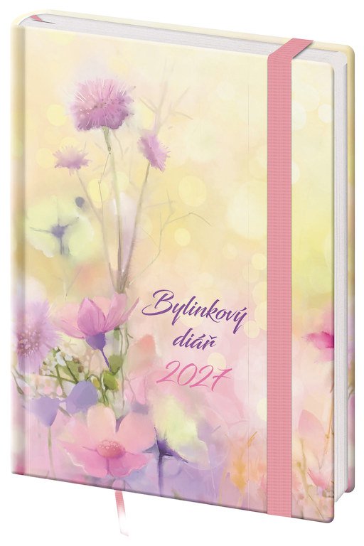 PRINT CLASSIC (matná koženka) - Týdenní diář B6 Bylinkový Louka s gumičkou