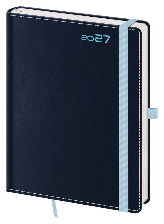 PRINT CLASSIC (matná koženka) - Týdenní diář B6 Double Blue s poutkem