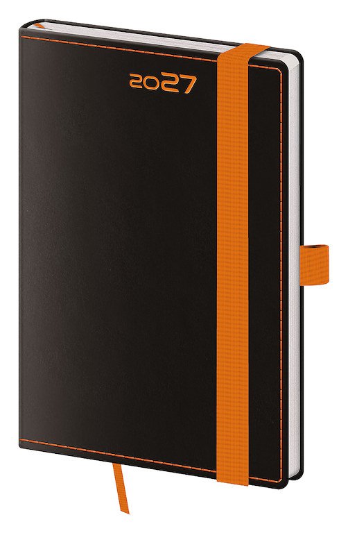 Kapesní diáře Napoli - Kapesní diář A6 Black Orange s poutkem