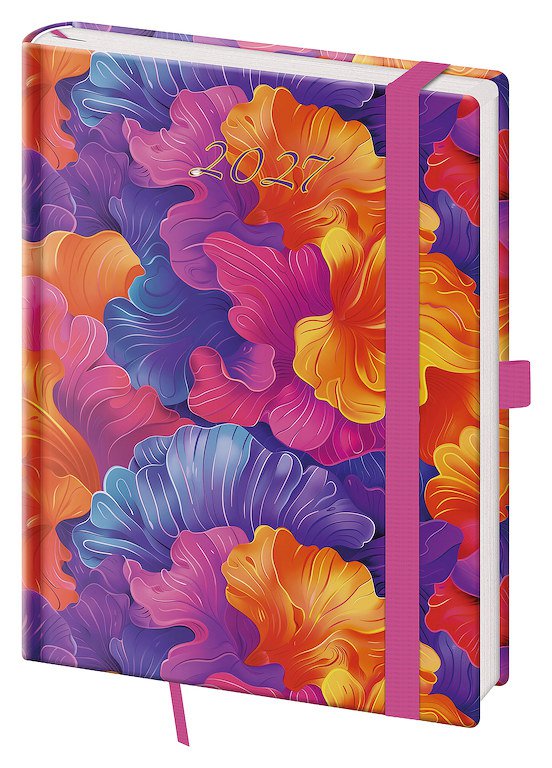 PRINT CLASSIC (matná koženka) - Týdenní diář B6 Vario Coral s gumičkou
