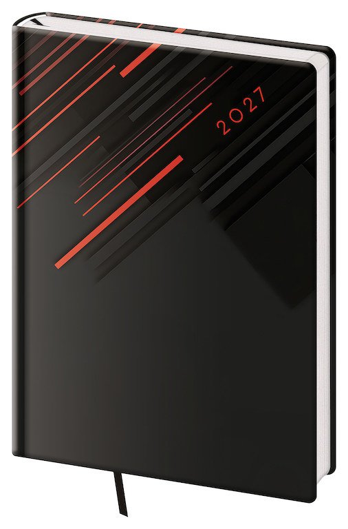 PRINT CLASSIC (matná koženka) - Týdenní diář A5 Vario Red lines