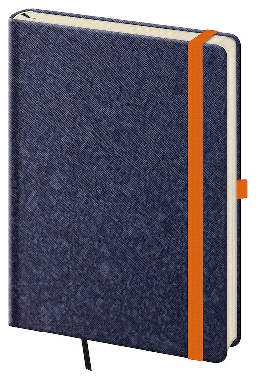 PRINT CLASSIC (matná koženka) - Týdenní diář A5 New Praga modrý s gumičkou