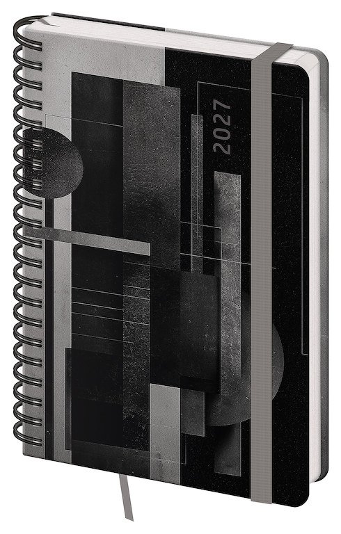 PRINT CLASSIC (matná koženka) - Týdenní diář A5 Twin s poznámkami Abstract