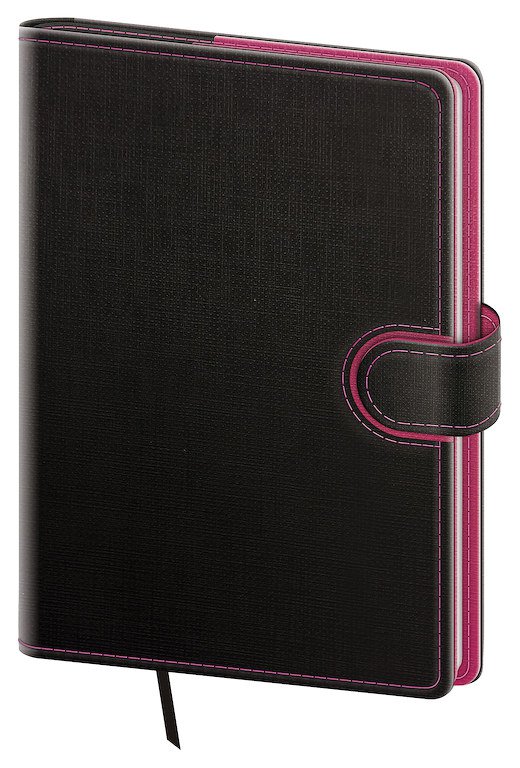 PRINT CLASSIC (matná koženka) - Týdenní diář A5 Flip antracit/magenta