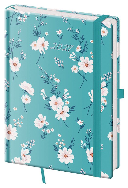 PRINT CLASSIC (matná koženka) - Denní diář A5 Vario Bloom s gumičkou