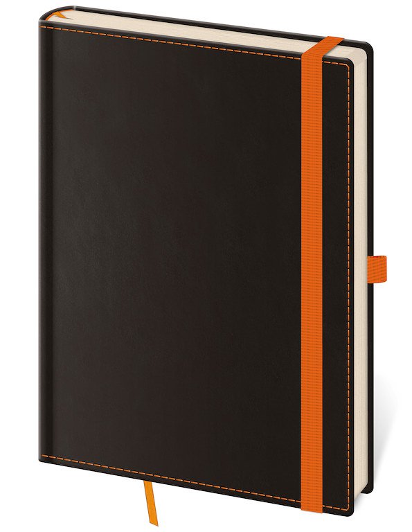 Mit Gummiband - Notizbuch Black Orange L liniert