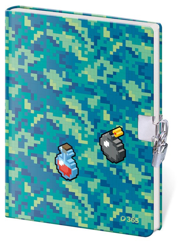 Mit Gummiband - Notizbuch für Kinder mit Hängeschloss - Pixel Quest