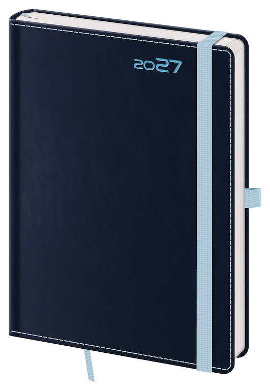 PRINT CLASSIC (matná koženka) - Denní diář A5 Double Blue s poutkem