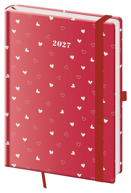 PRINT CLASSIC (matná koženka) - Týdenní diář A5 Vario Hearts s gumičkou