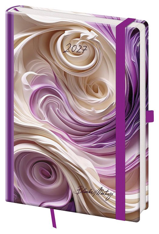 PRINT CLASSIC (matná koženka) - Denní diář A5 Vario Matragi Violet s gumičkou
