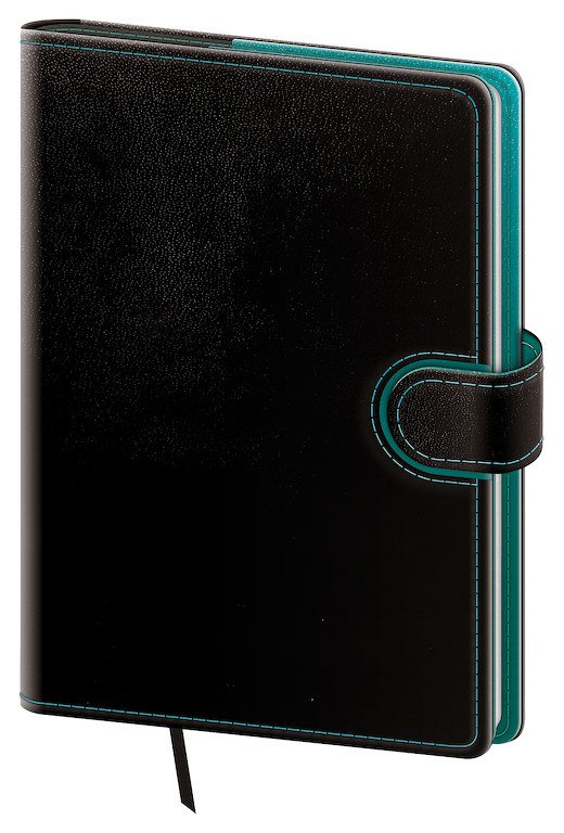 PRINT CLASSIC (matná koženka) - Týdenní diář A5 Flip černo/petrolejový