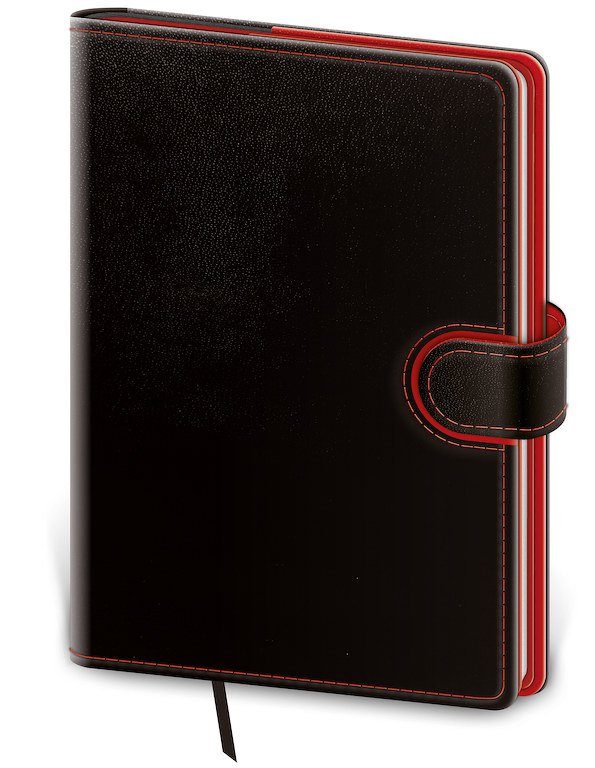 Mit Gummiband - Notizbuch Flip L liniert schwarz/rot