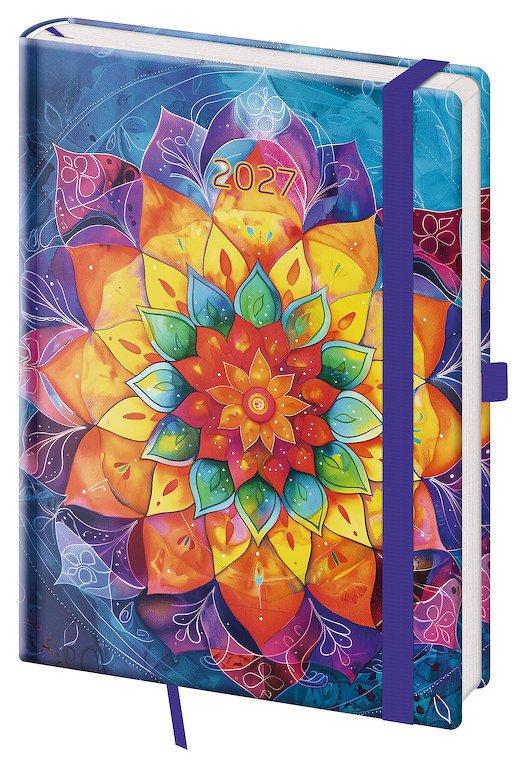 PRINT CLASSIC (matná koženka) - Týdenní diář A5 Vario Mandala s gumičkou
