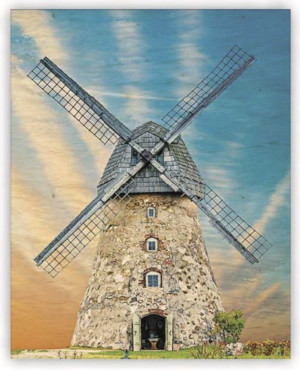 dřevěný obraz windmill větrný mlýn